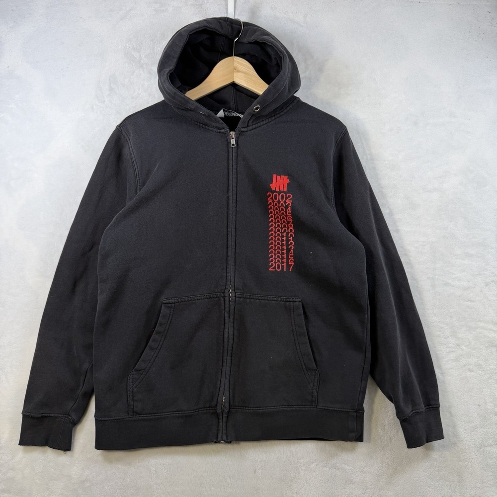 Undefeated Fleece Black Full Zip Hoodie Logo Small Men's Graphic Print
